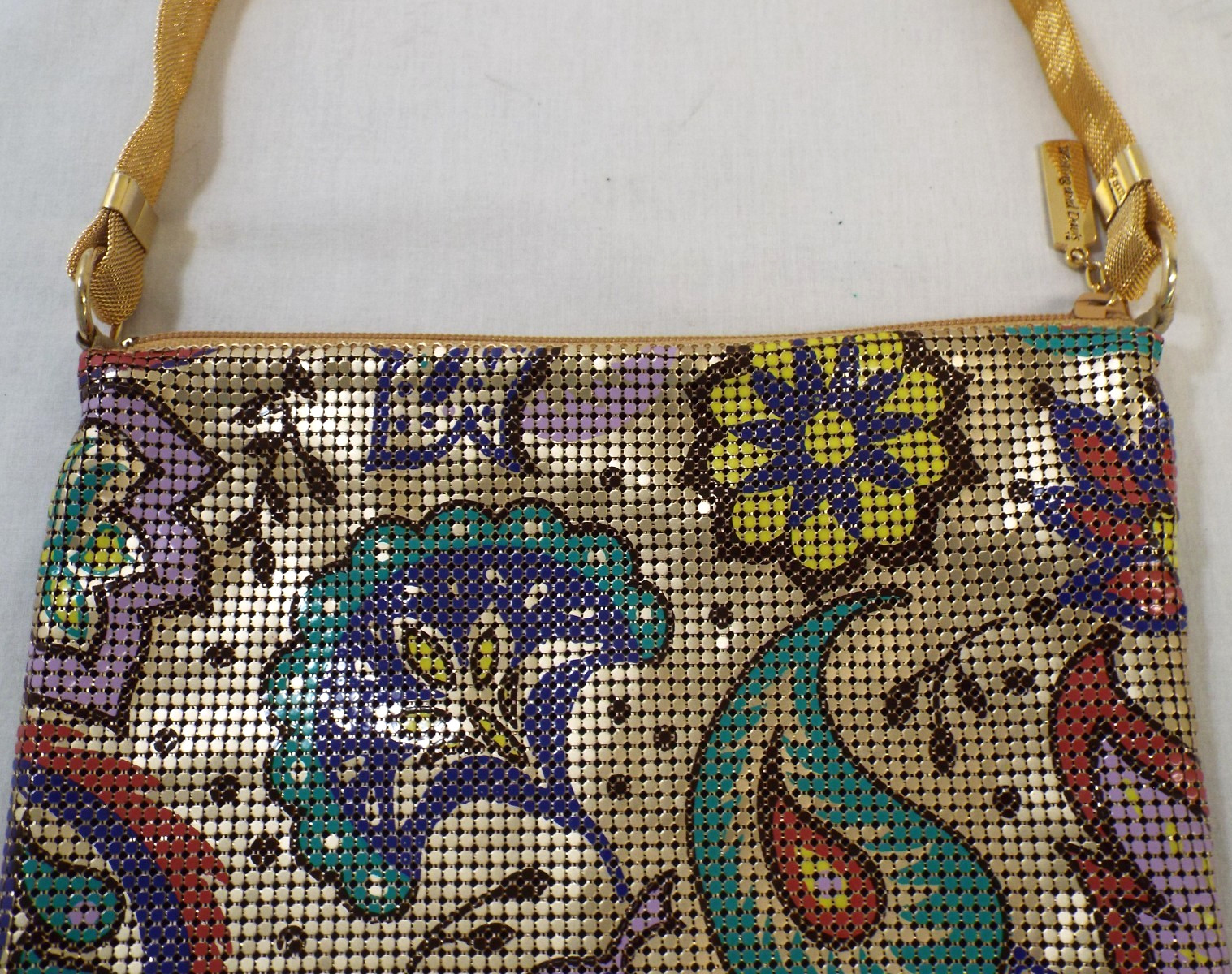 Vintage Whiting & Davis Paisley Mesh Purse Shoulder Bag Enamel & Gold PERFECT