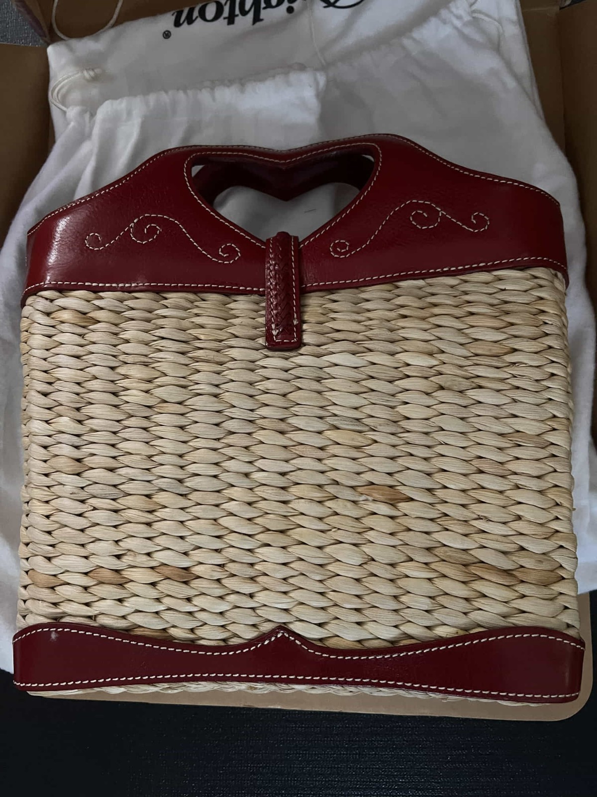 Brighton “Tammy” Straw & Red Leather Handbag Vintage (Y2K era) with Original Box