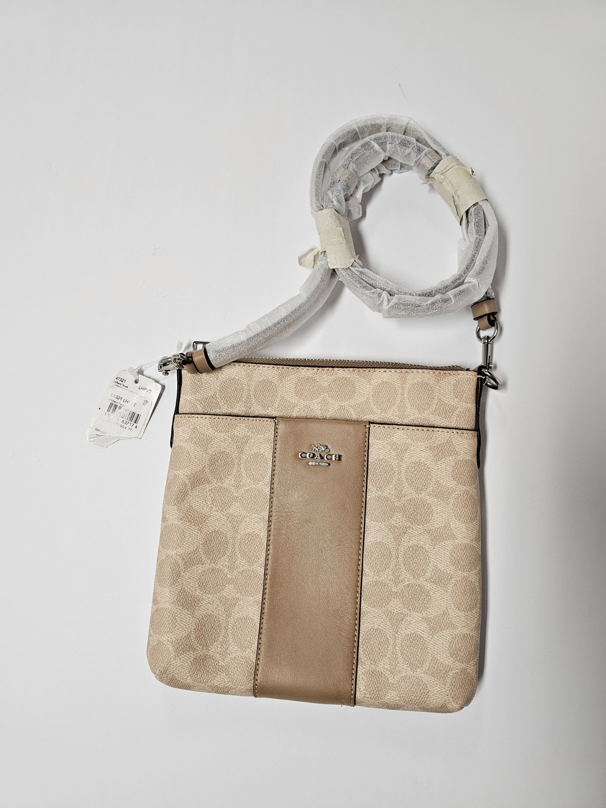 COACH KITT Messenger Crossbody Bag 41321 Light Khaki/ Taupe Leather Canvas NWT!
