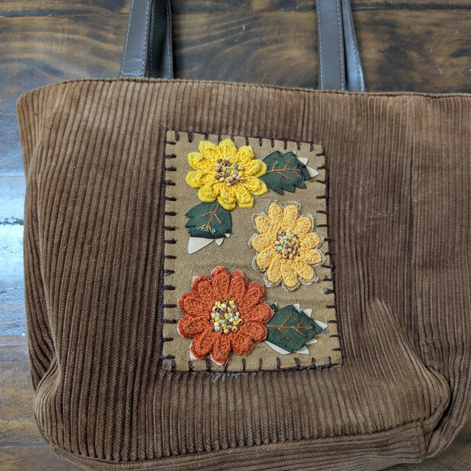 Vintage Cappelli Corduroy Floral Patchwork Tote Shoulder Bag
