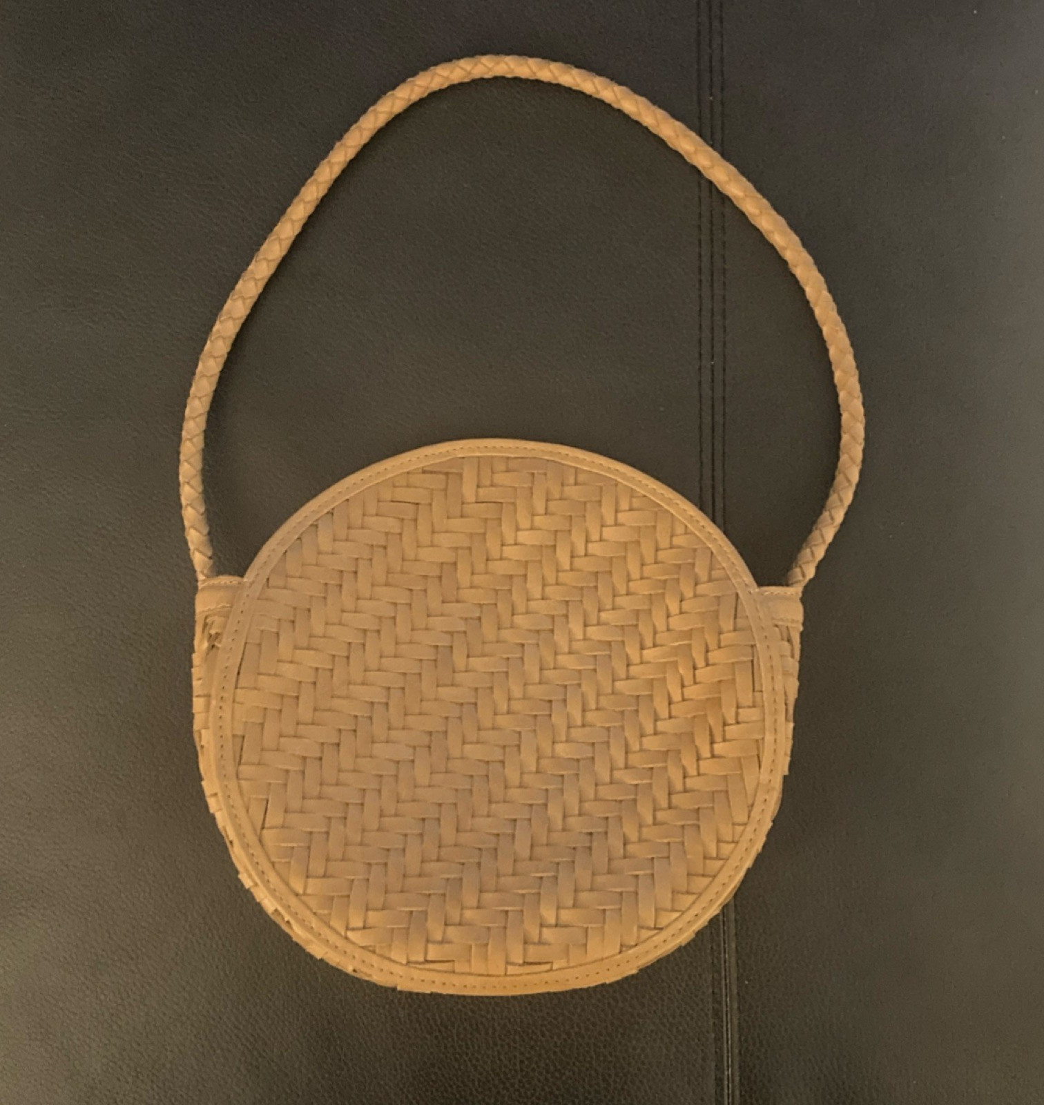 BEMBIEN Woven Round Shoulder Bag Beige Bohemian Wicker Women’s Fashion Accessory