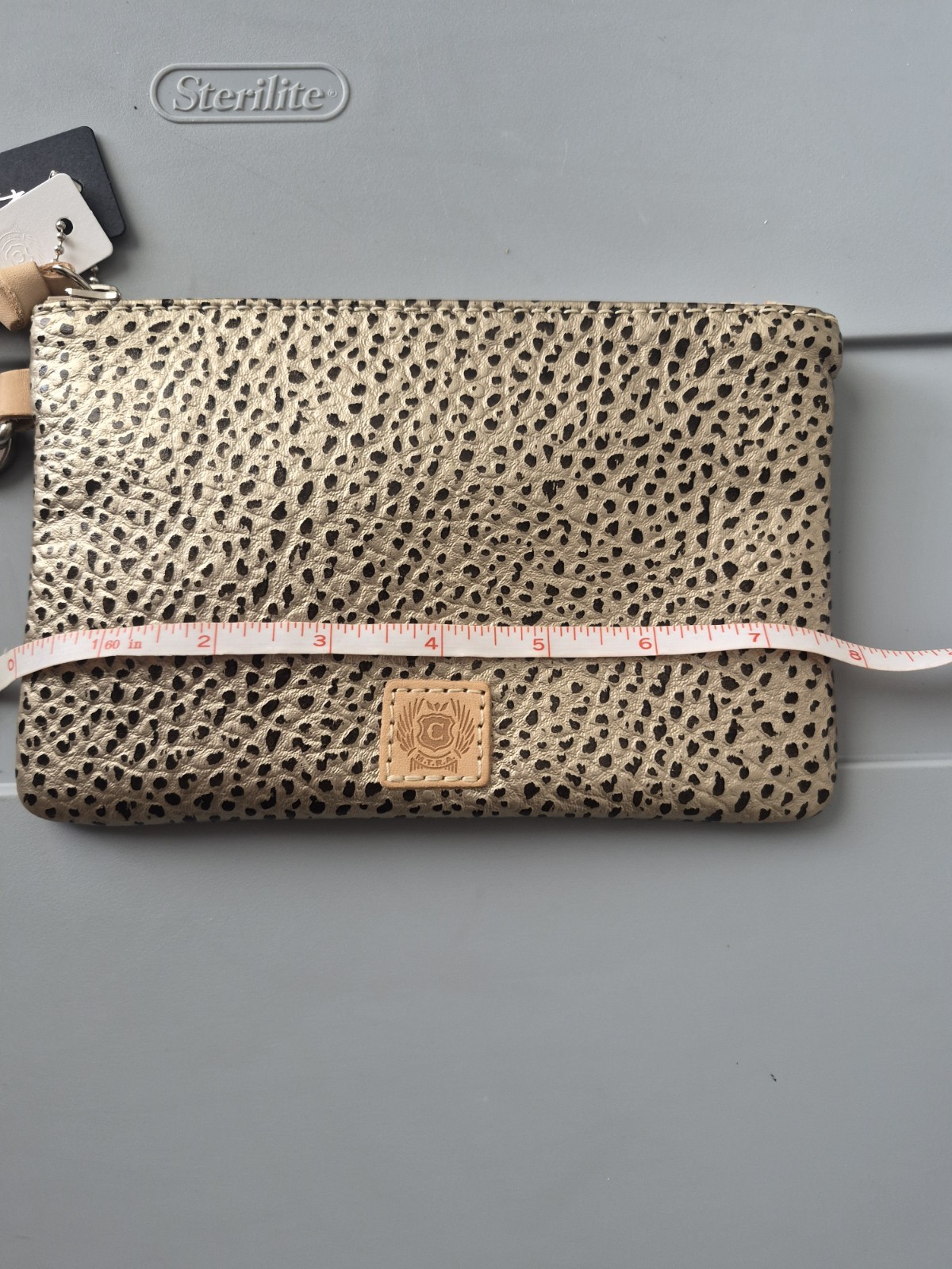 Consuela Wristlet with wallet Leather NEW/tags gold leopard silver strap