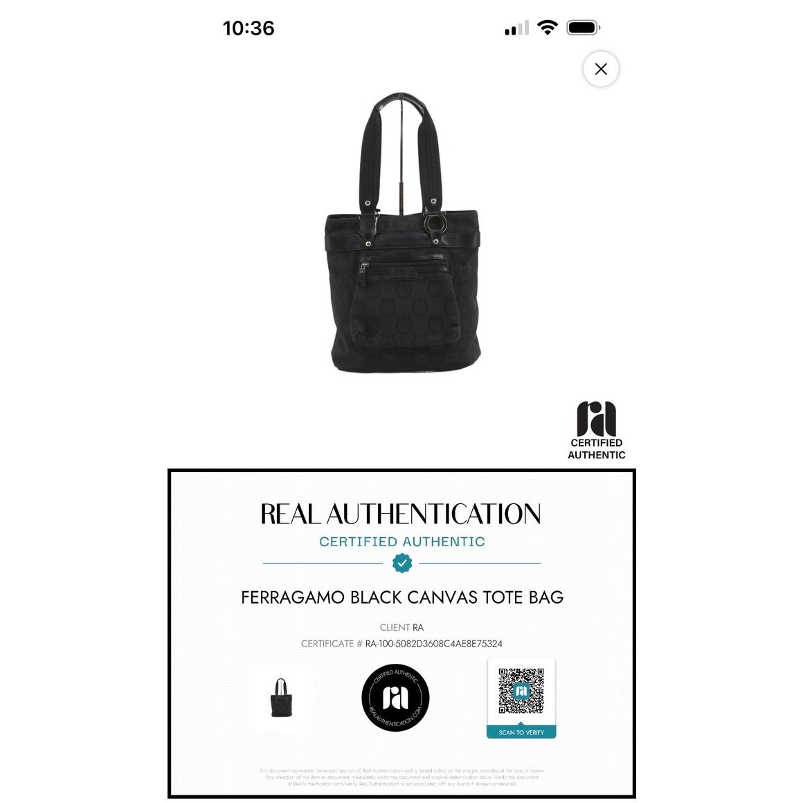 Salvatore Ferragamo Black Gancini Monogram Canvas Leather Tote Bag