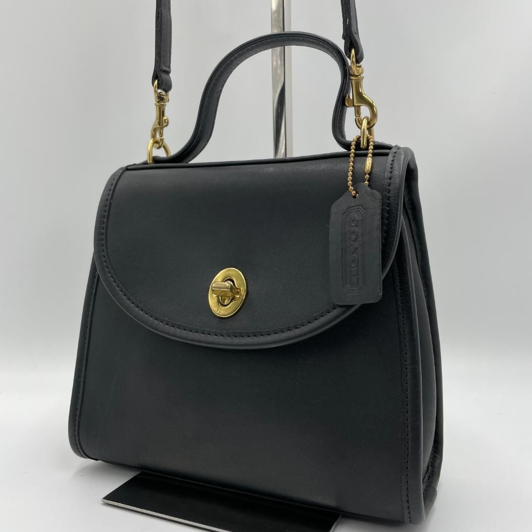 Vintage COACH 9985 Turn Lock Crossbody Bag Black Leather USA