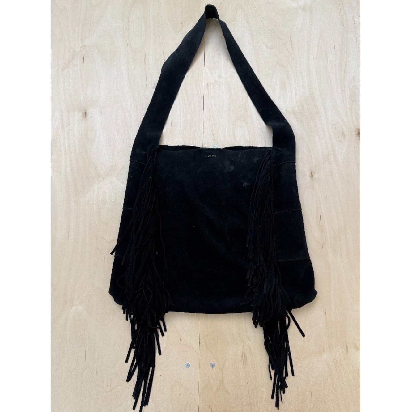 Johnny Was Flawed Nero Italian Suede Fringe Hobo Bag Black