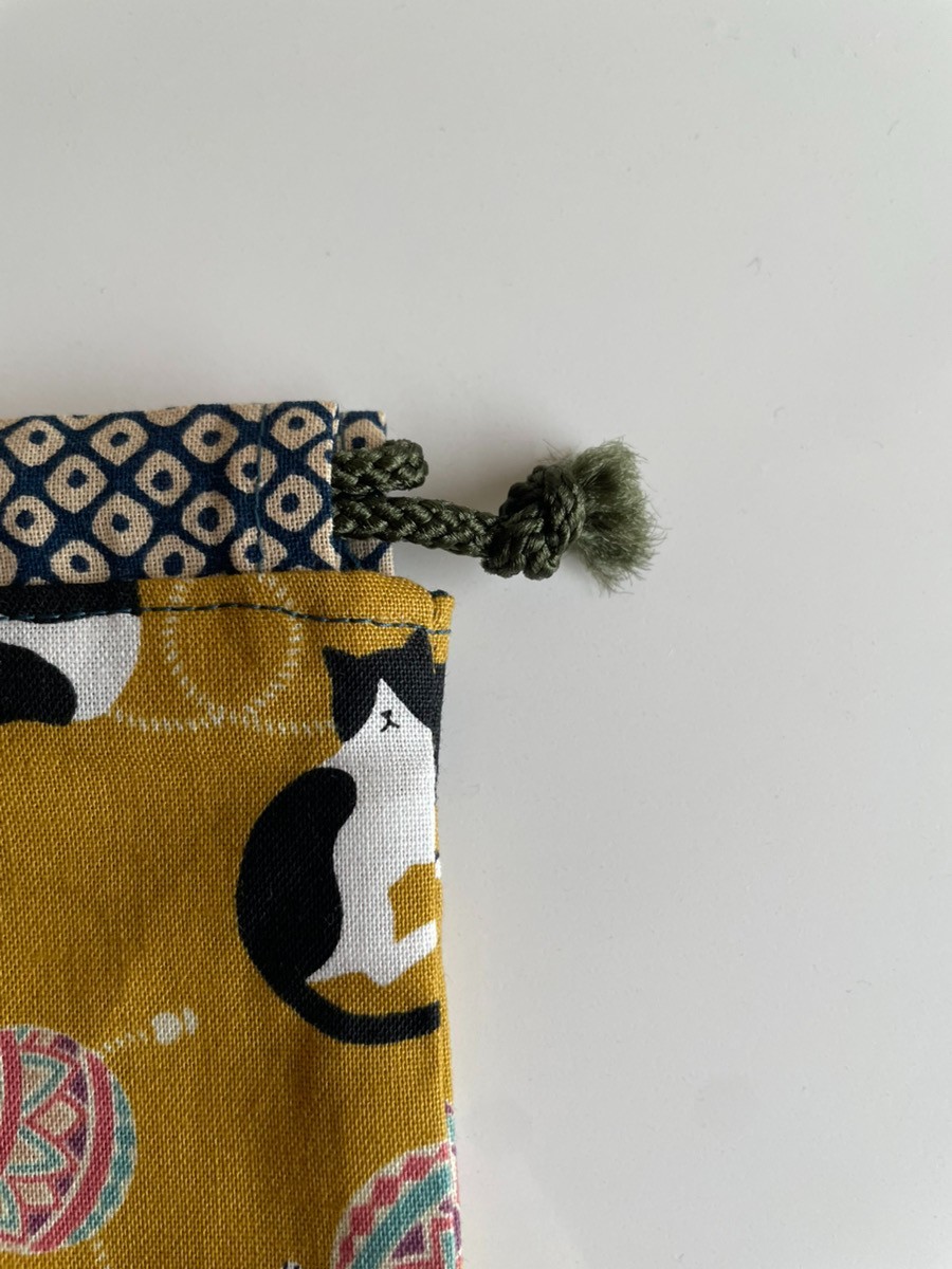 Japanese Cat Design Drawstring Pouch & Gamaguchi Coin Purse Handmade Gift Set