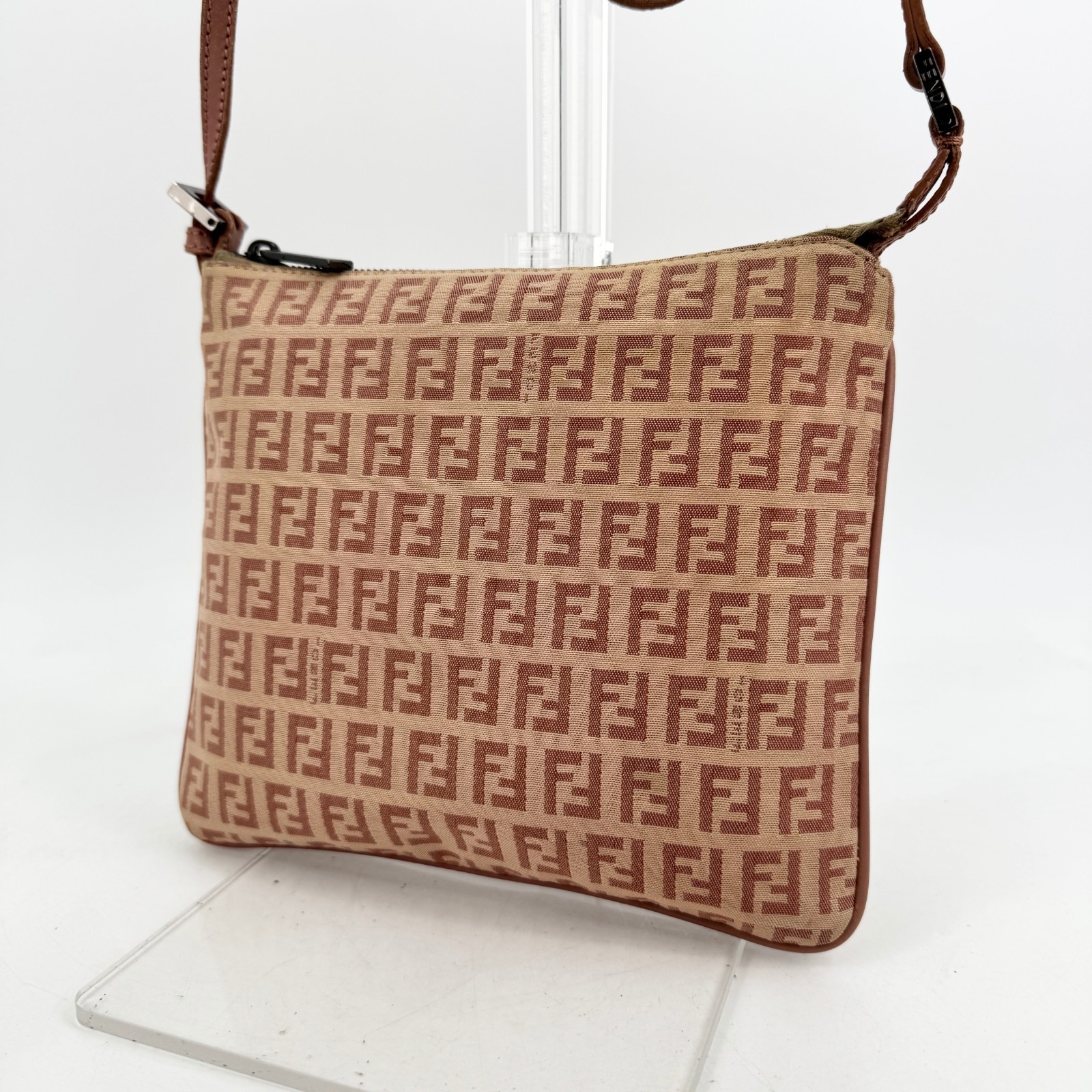 Fendi Shoulder bag Zucchino Canvas Leather Sacoche Pink Zucca Authentic