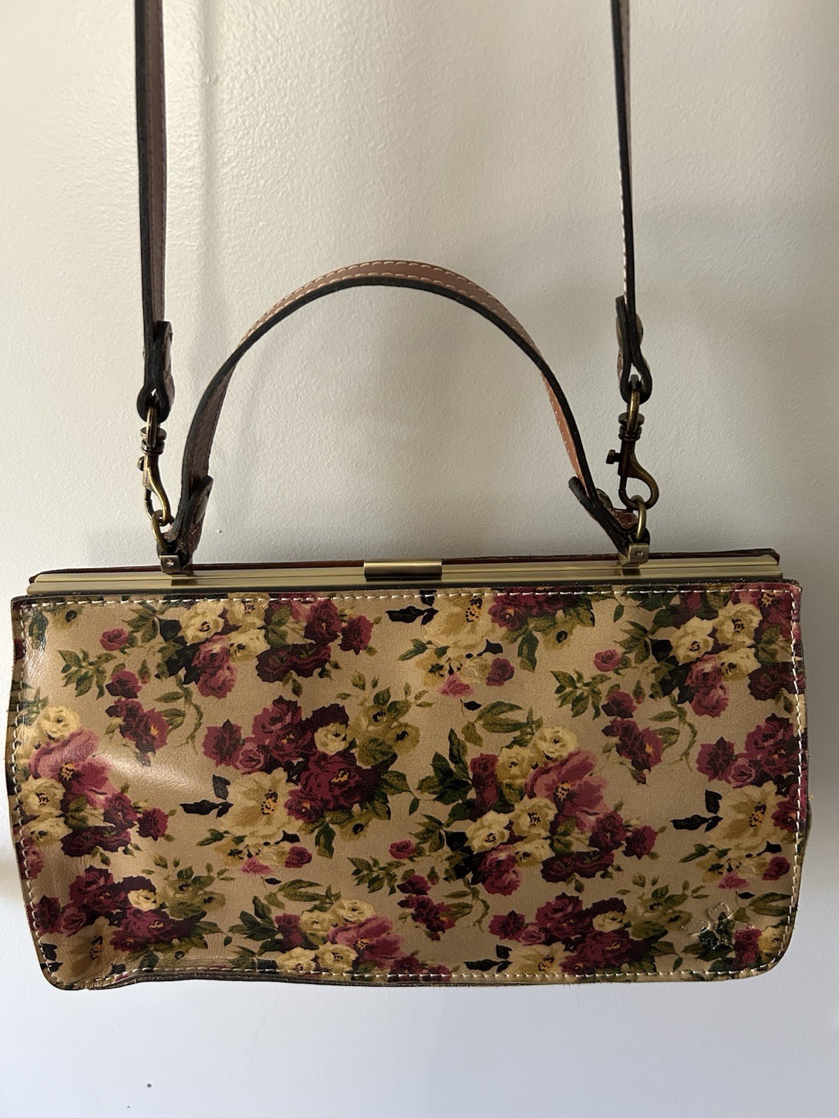 PATRICIA NASH Antique Rose Leather Trim Metal Clasp FERRARA Satchel Purse