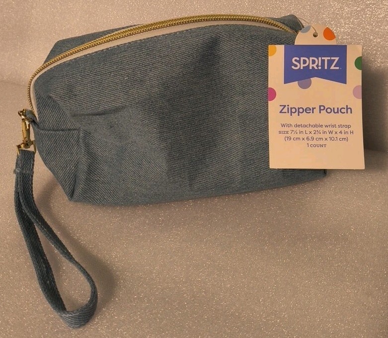 Target Spritz Zipper Pouch Denim In Color Size 7.5″X2.75″ X4″ And 7″ Strap