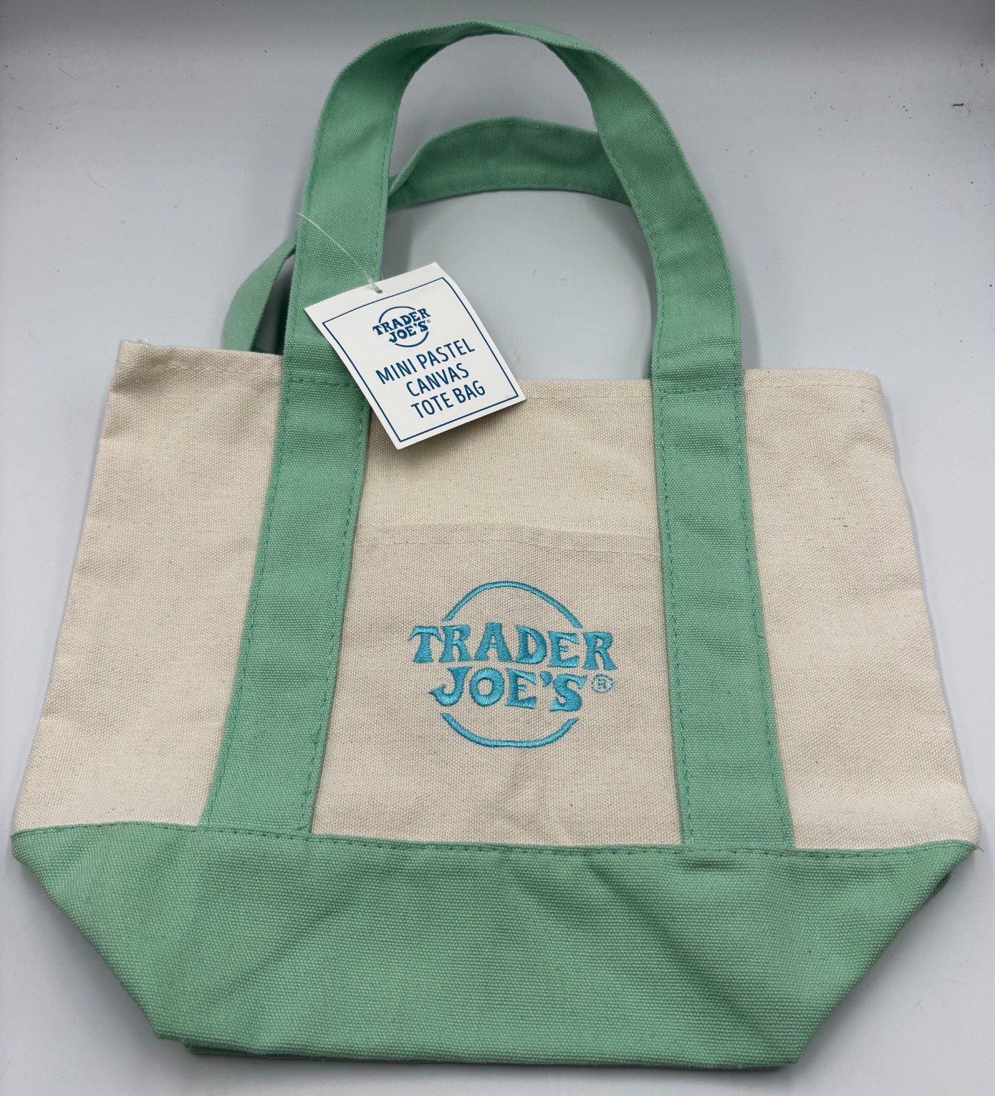 Trader Joe’s Easter Mini Canvas Tote Bag Pastel Green New With Tags Limited 2026