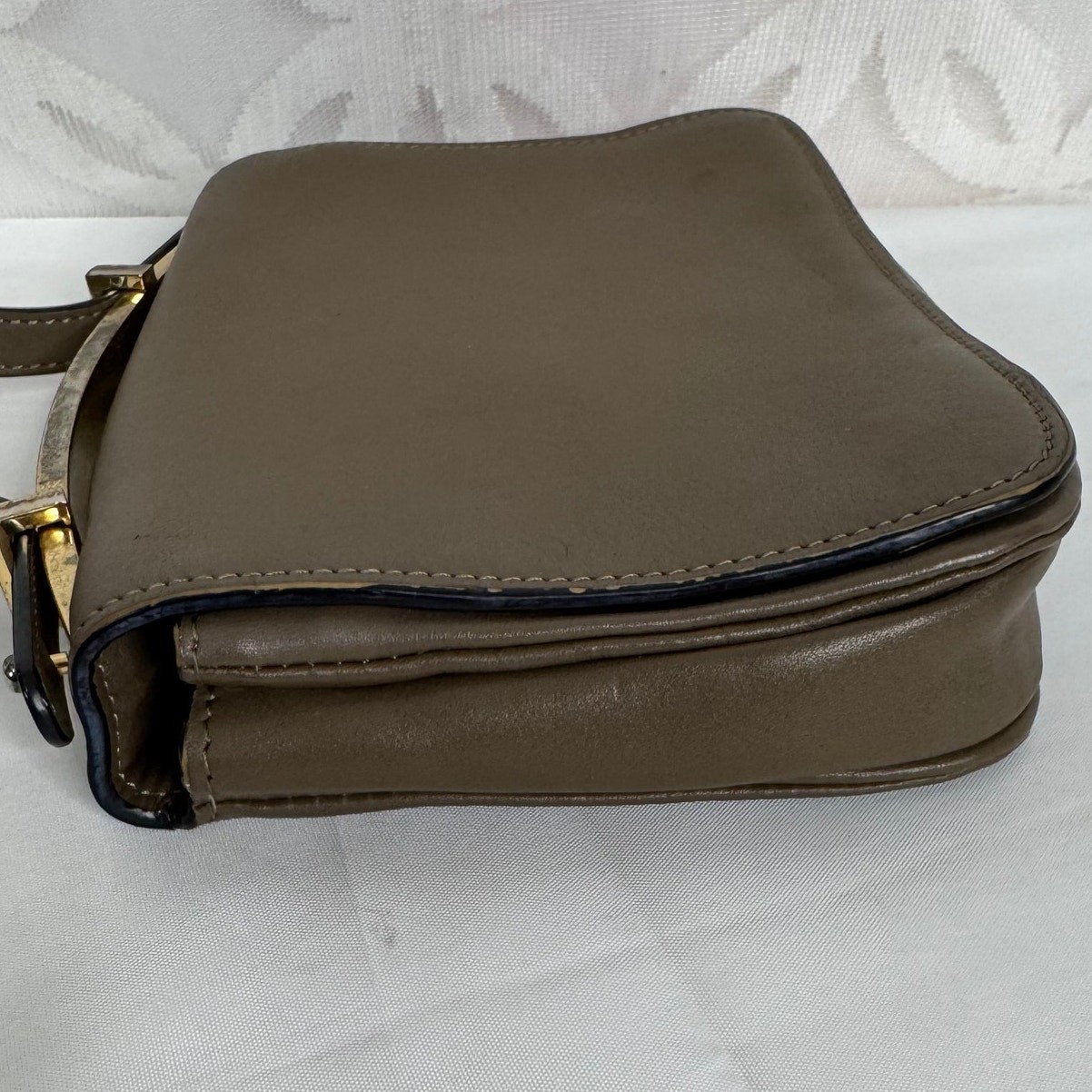 Marni Sculpture Leather Flap Olive Taupe Shoulder Bag
