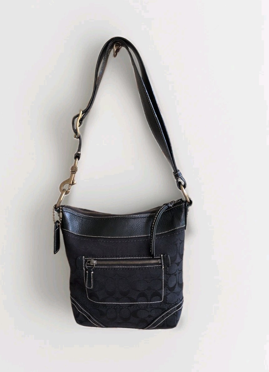 COACH Deep Black Signature CC Crossbody Duffle Shoulder Bag PURSE 10403