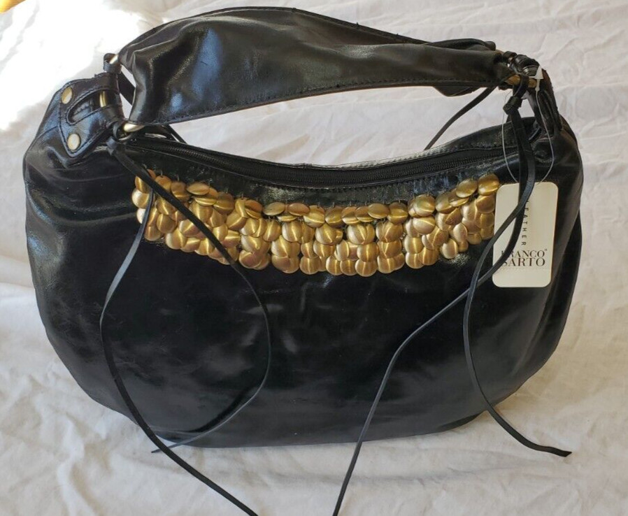 Franco Sarto Leather Shoulder Purse Large Black Gypsy Queen Style F2421N $148