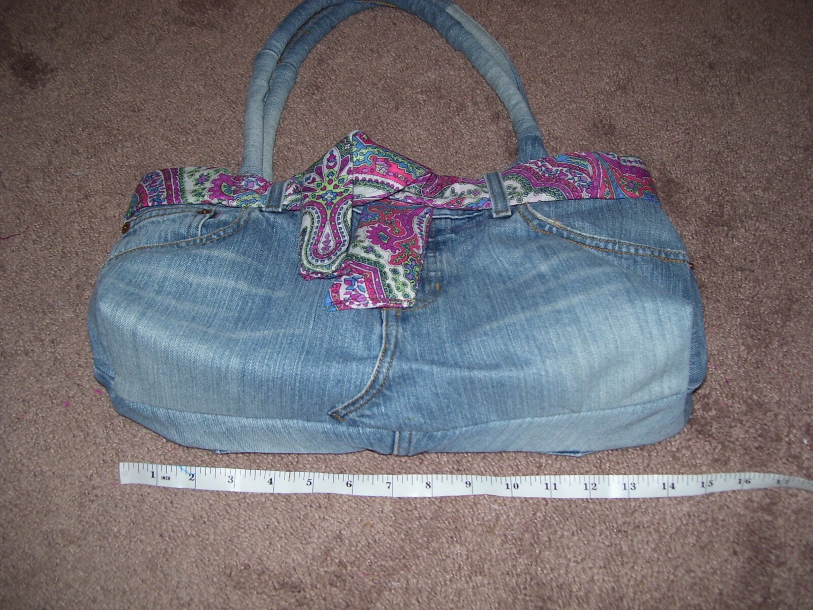 Homemade Belted Denim Handbag 2 Handles Tote Shoulder Bag Purse Hobo