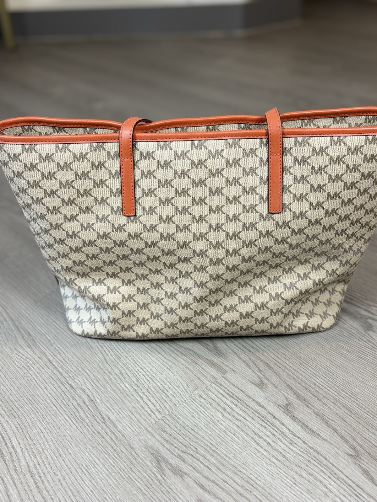Michael Kors Beige Orange Logo Tote Shoulder Bag