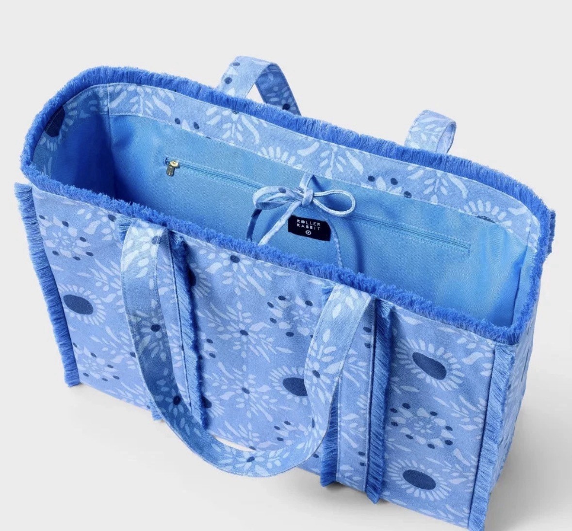 Roller Rabbit x Target Blue Canvas Tote Bag Star Medallion with Fringe, NWT
