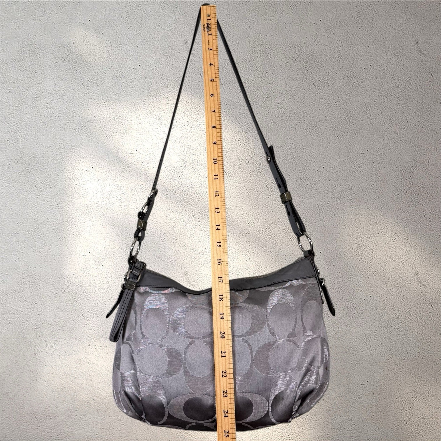 Coach Gray/Silver Canvas Mia Signature Lurex Shoulder Crossbody Bag 15752