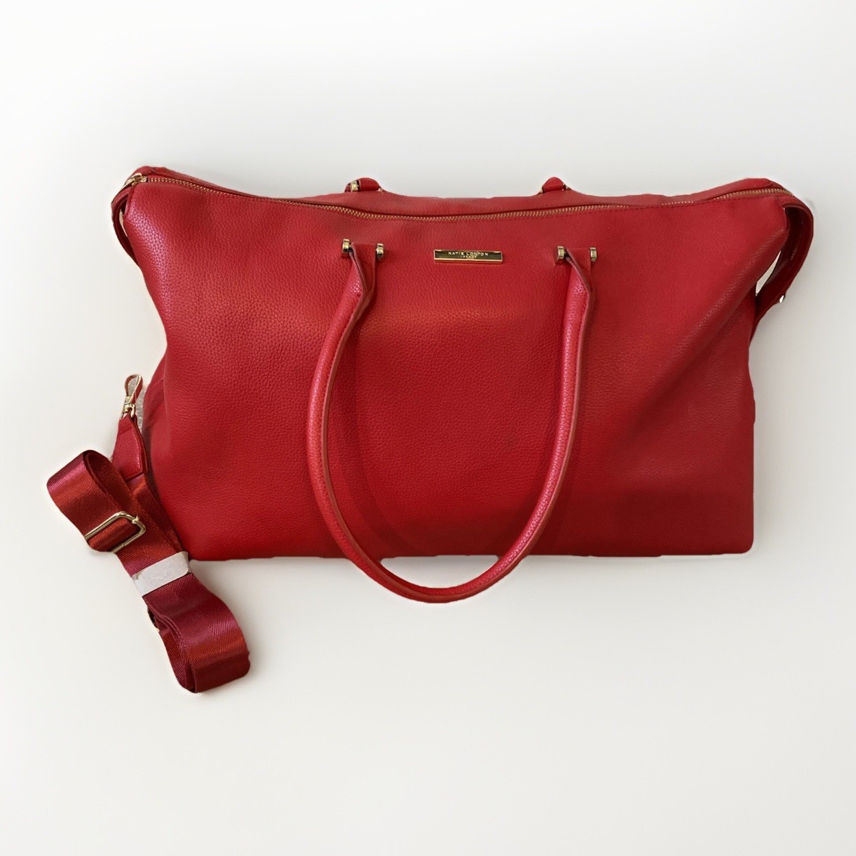 Katie Loxton London Faux Pebbled Leather Red Duffel Bag with Strap NWT See Photo