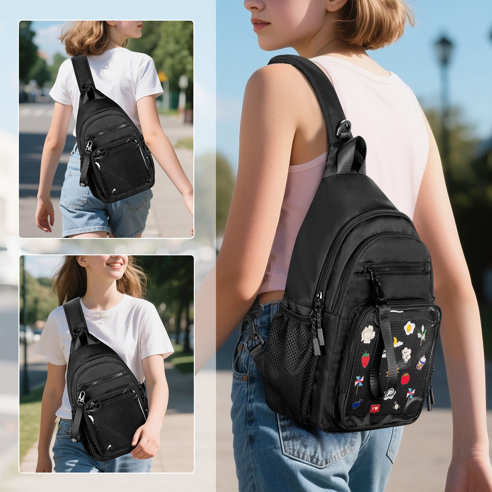 Ita Bag Crossbody Sling Bag with Clear Pocket for Trading Pins, Travel Ready