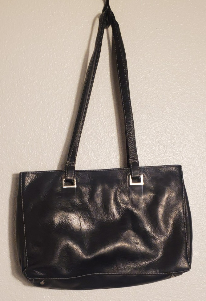 PERLINA Black Shoulder Bag Purse Tote Leather Multi Compartments and Pockets (U4