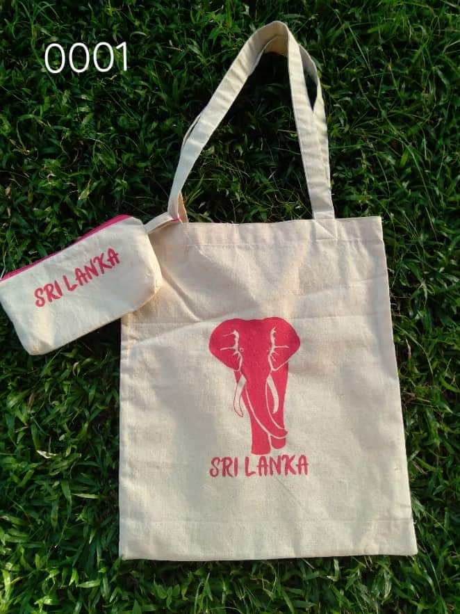 White Cotton Cloth Bag Handmade sri lanka elephant design Free shipping