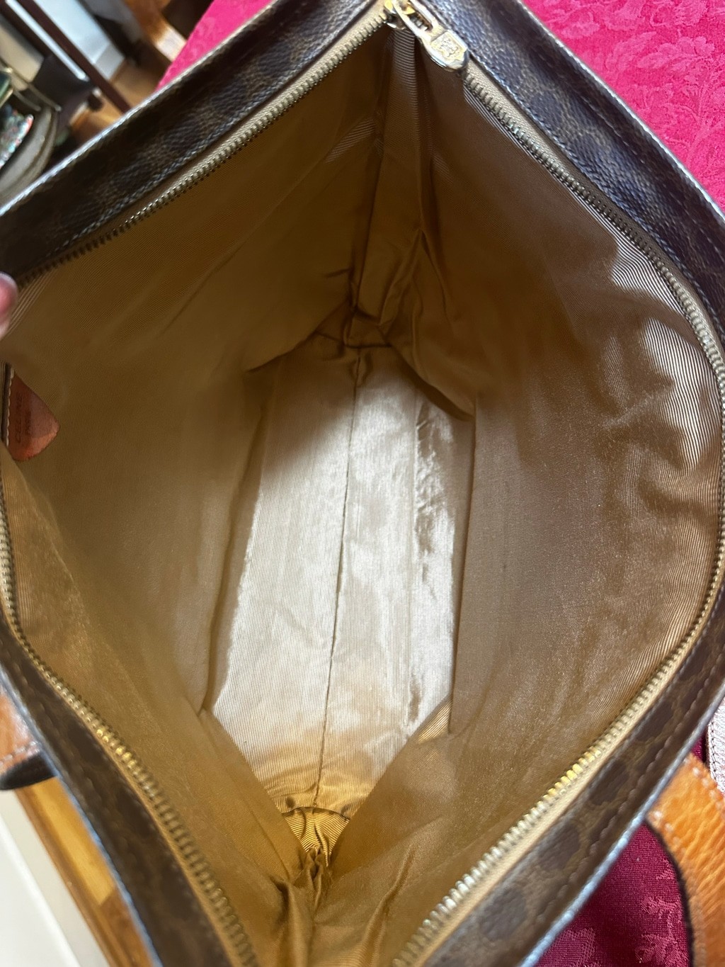 Celine Brown Macadam Coated Canvas and Tan Leather Tote Bag