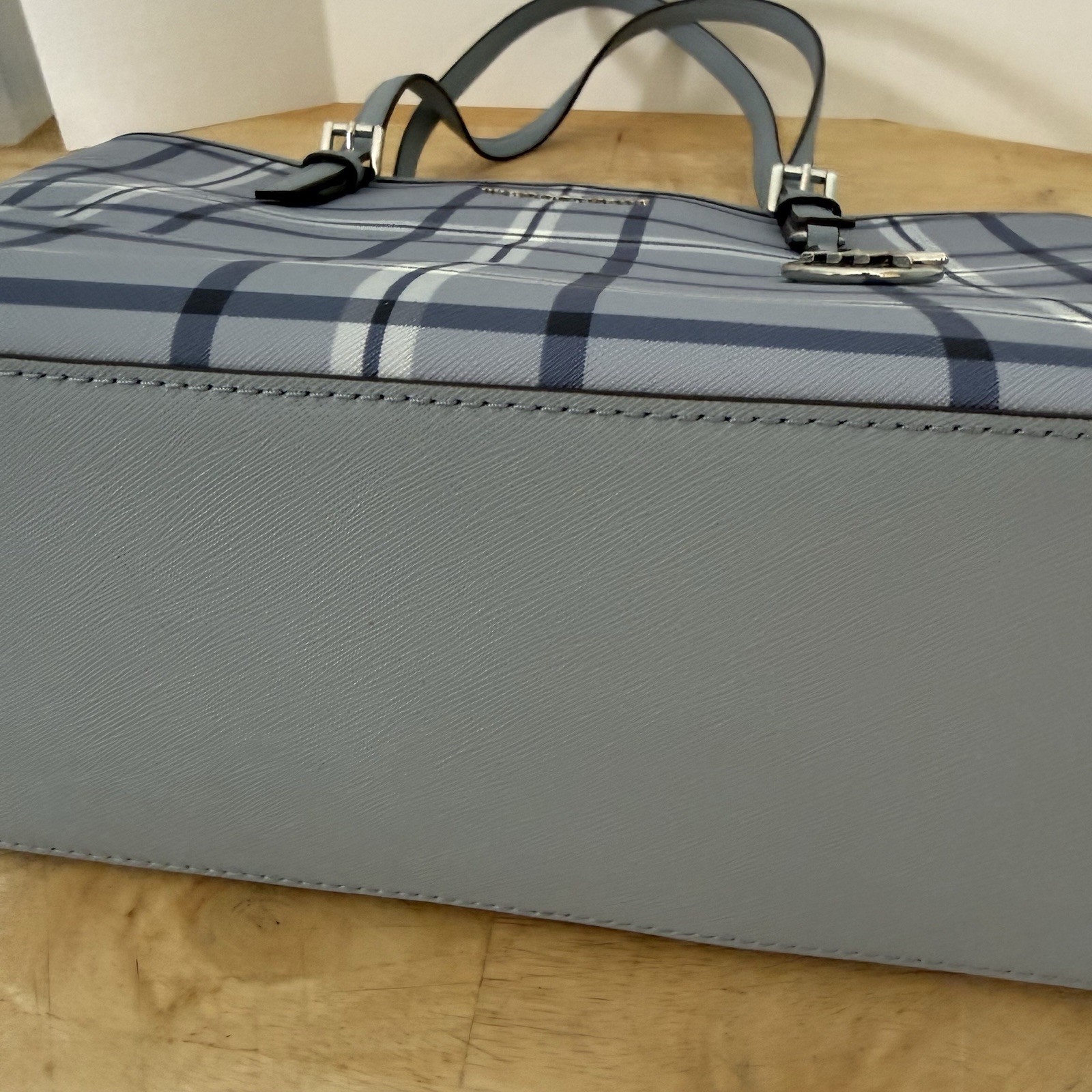 Michael Kors Jet Set Large Printed Signature Logo Tote Bag Light Sky Plaid