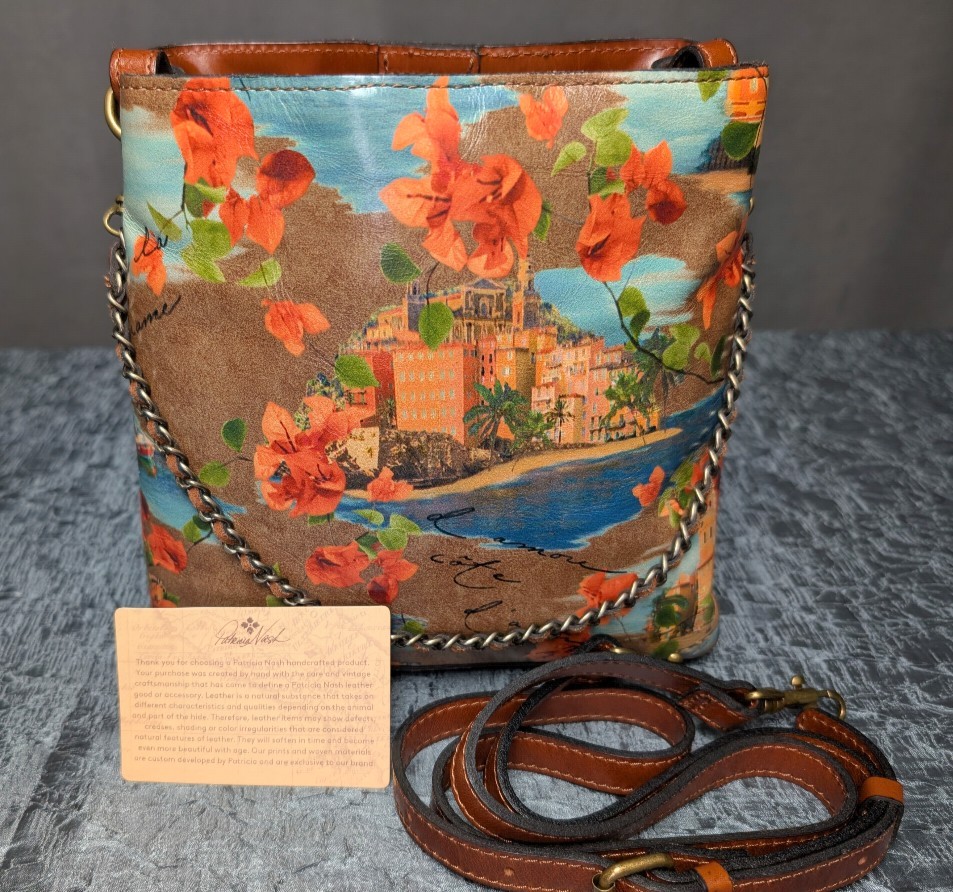 Patricia Nash Ledra French Riviera Leather Bucket Crossbody Bag Purse Flower