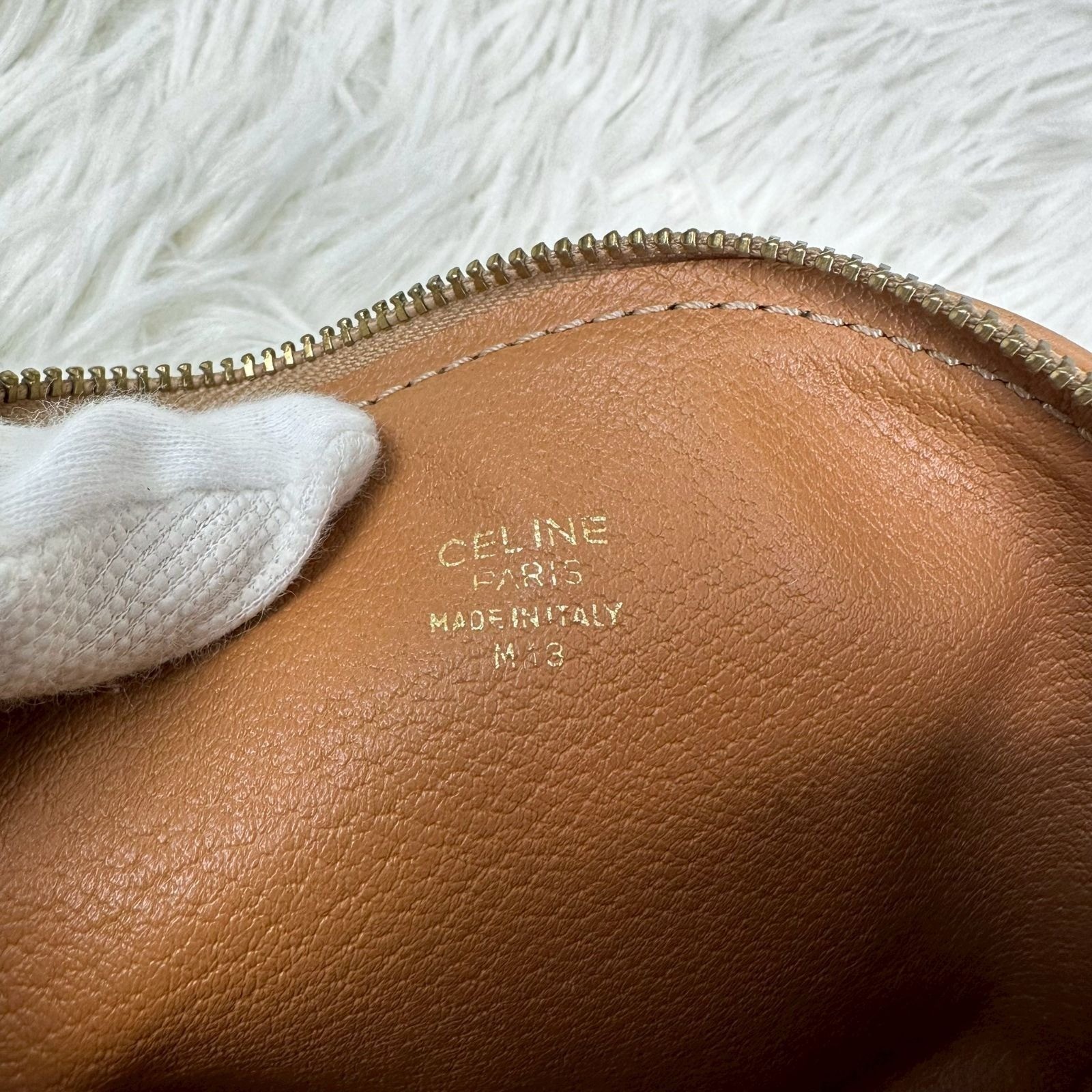 CELINE OLD MACADAM Triomphe M13 Brown Leather Makeup Pouch Cosmetic Bag Auth