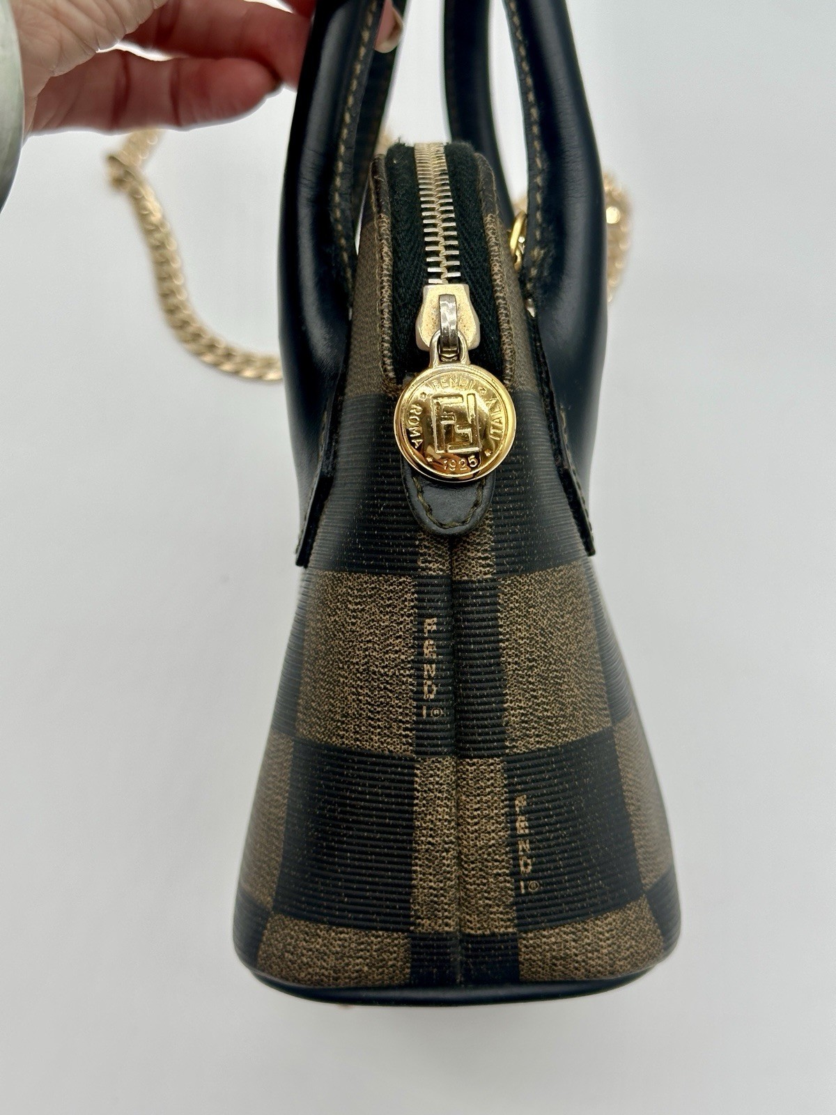 Authentic Vintage Fendi Pequin Mini Boston Dome Bag Top Handle Crossbody + COA