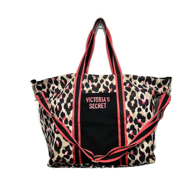 Victoria’s Secret Women’s Leopard Print Large Canvas Weekender Tote Bag