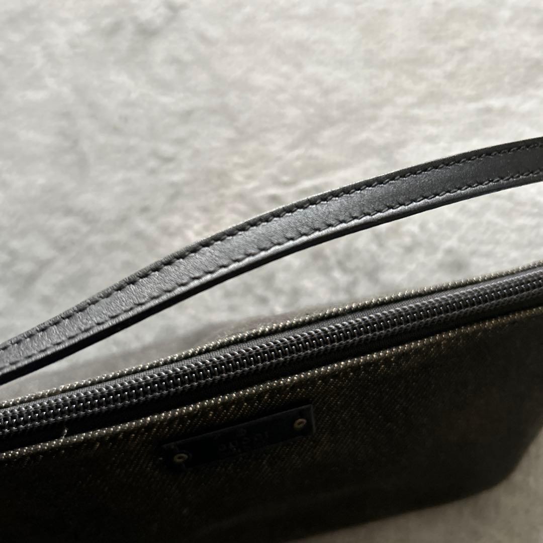 GUCCI Black Denim Canvas Handbag Pouch 28×11.5cm Silver Hardware Authentic