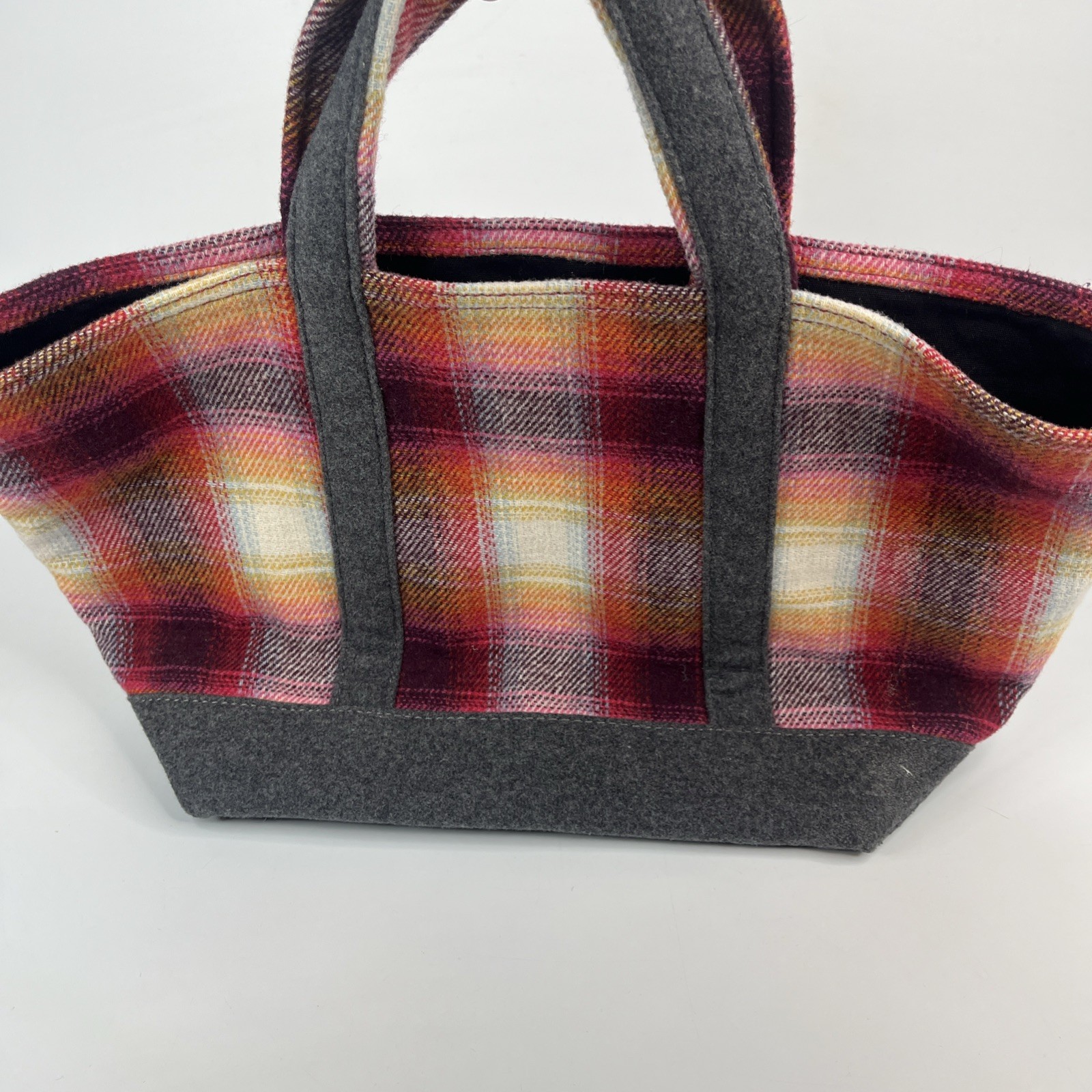 Red Grey Pendleton Gap Plaid Wool Blend Tote Small Shopper Bag Purse 17x11x6