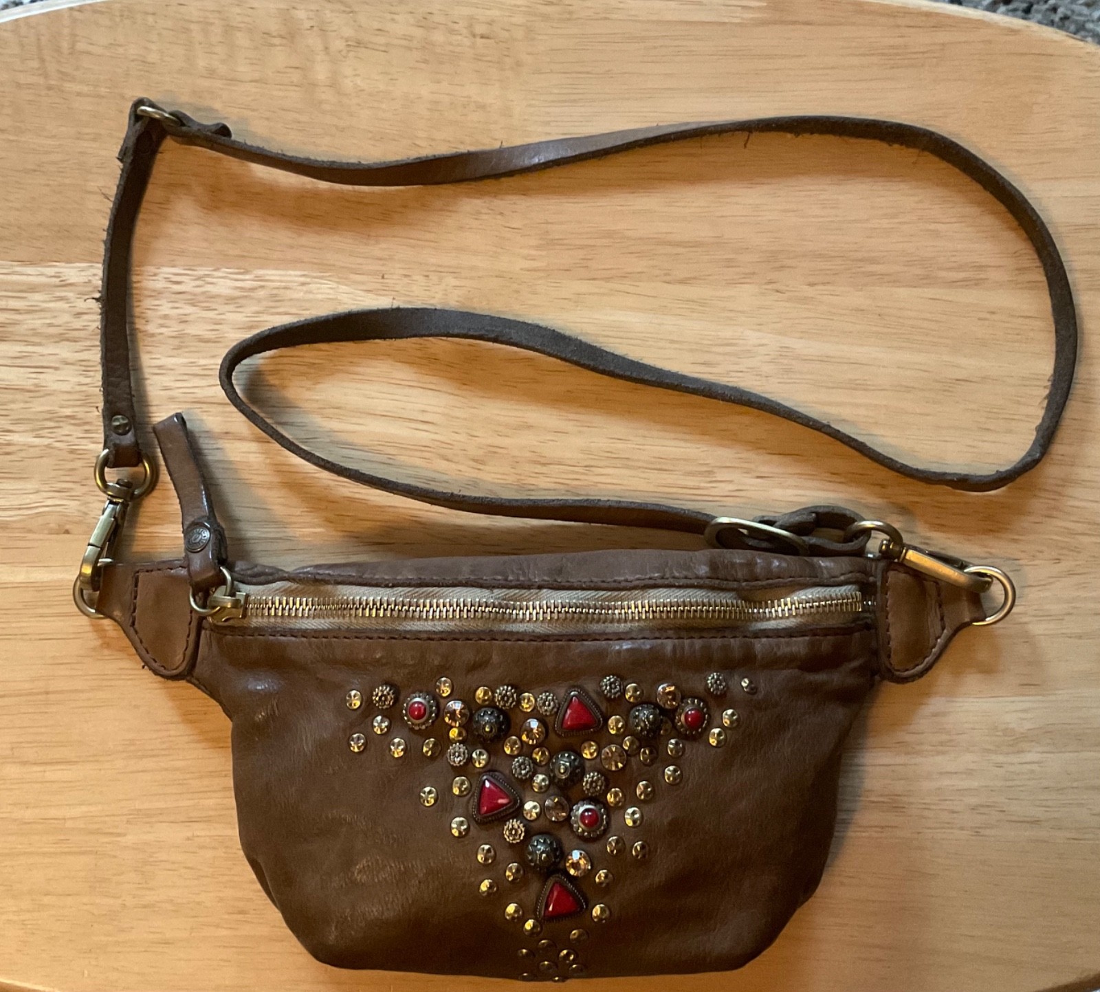 Campomaggi Bejeweled Marsupio Mini Belt Sling Crossbody Taupe Grey