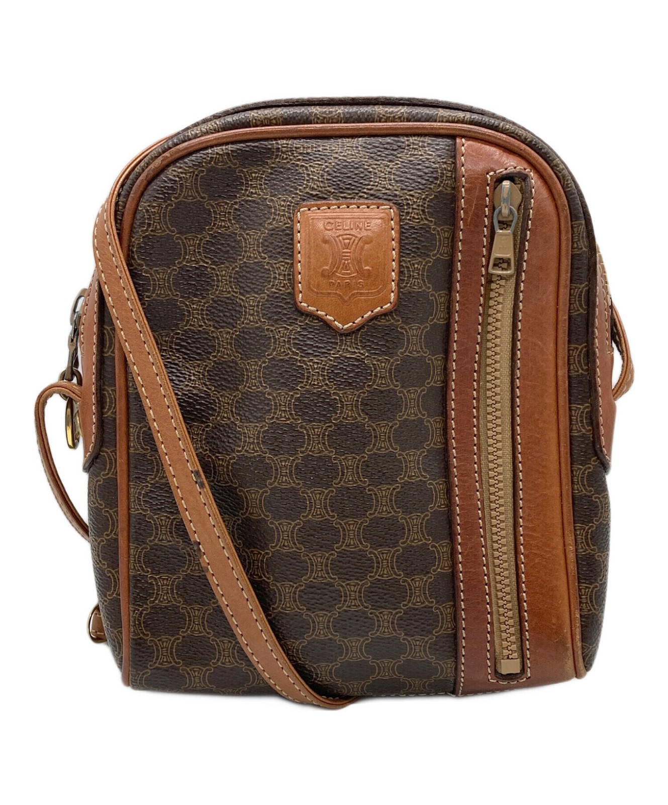 Celine Macadam Brown Leather Shoulder Bag Crossbody Small Vintage Italy 18.5cm