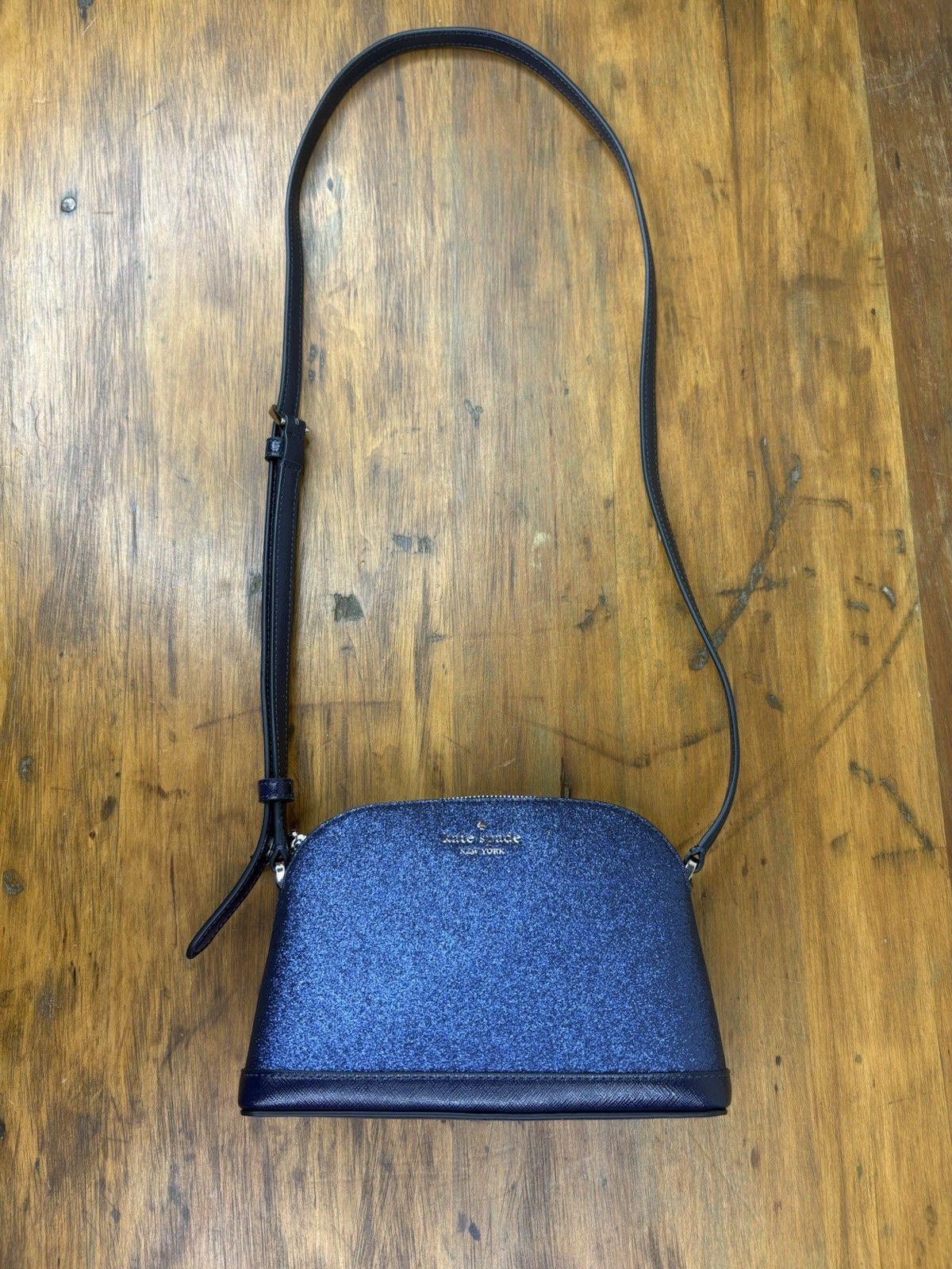 Kate Spade Tinsel Small Dome Crossbody Bag Parisian Navy Blue Glitter K8713 EUC
