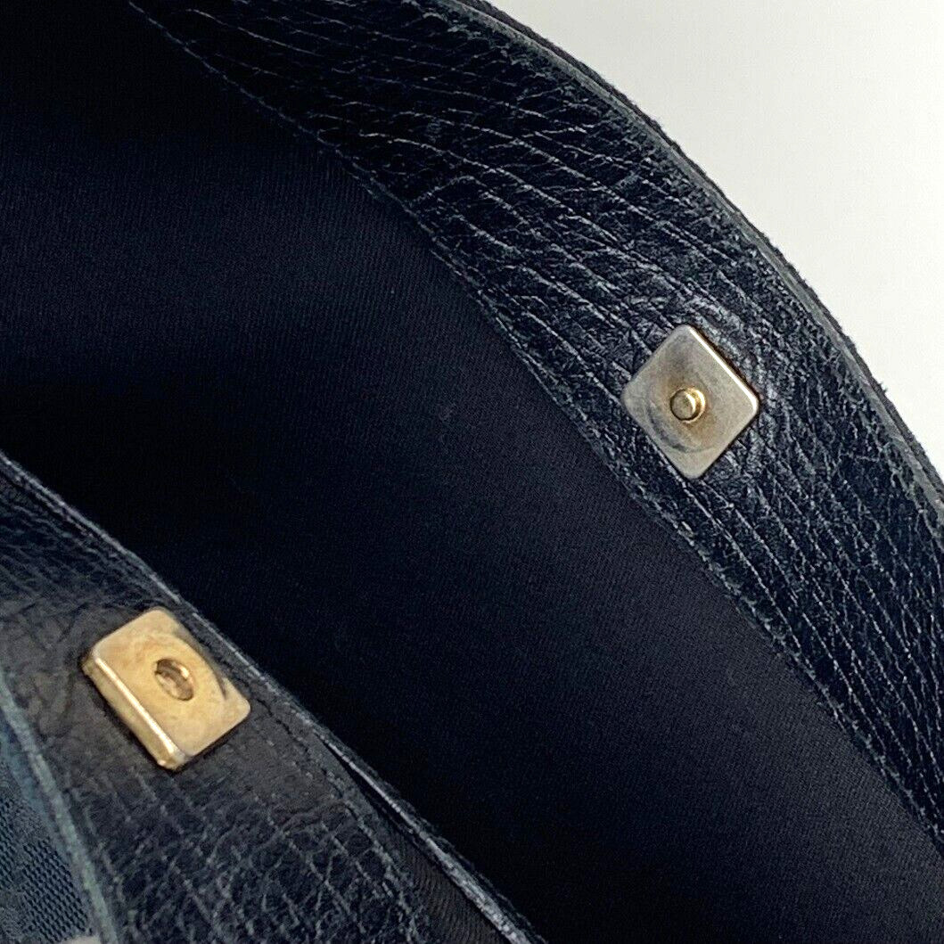 GUCCI Horsebit Sherry Shoulder Bag Black GG Canvas Leather 137388 Auth Used