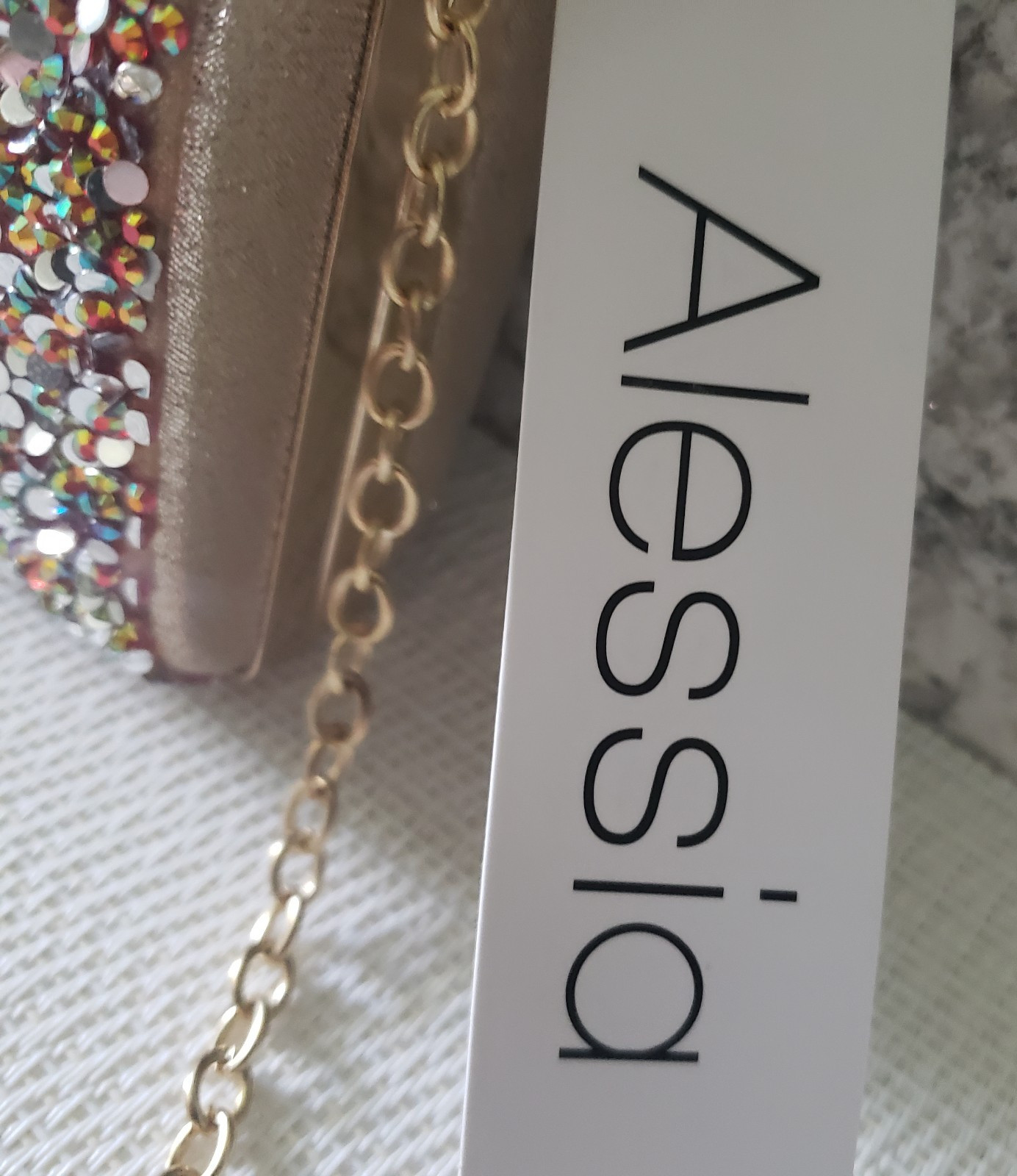 Evening Clutch ~ Champagne Red Multi Color Glitter ~ Chain Strap/Clutch Bag New