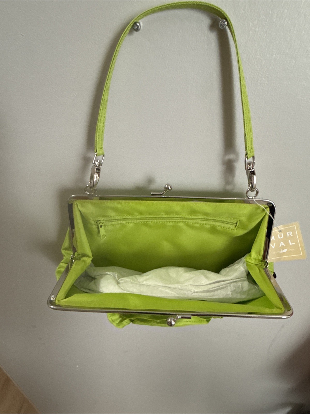 Small Lime Green Rose Purse Handbag 10in Length 5inches Height