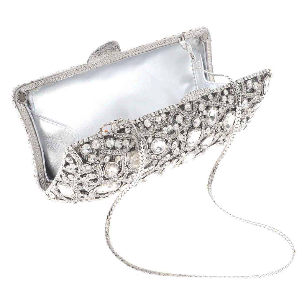 Silver Tone Metal Crystal Rhinestone Clutch Evening Bag HB6253-SCL