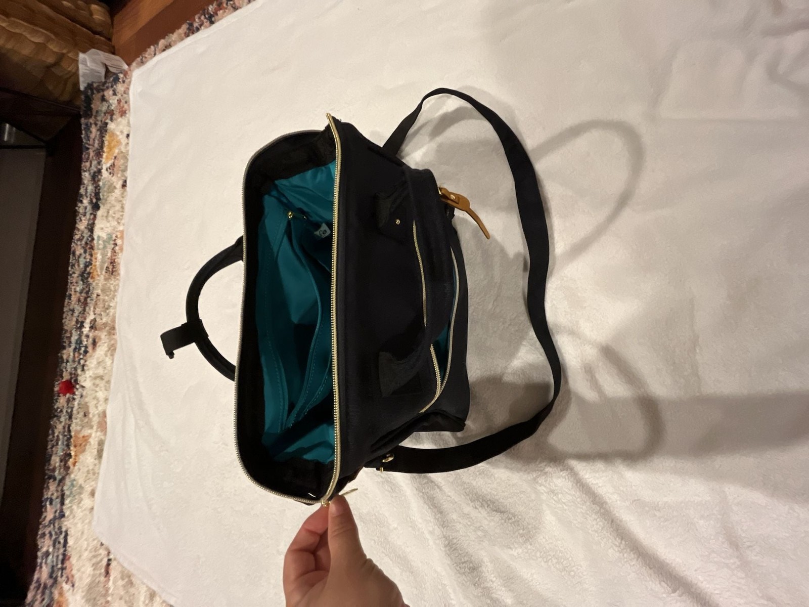 anello Cross Bottle 2-Way Mini Boston Shoulder Bag Navy and Teal
