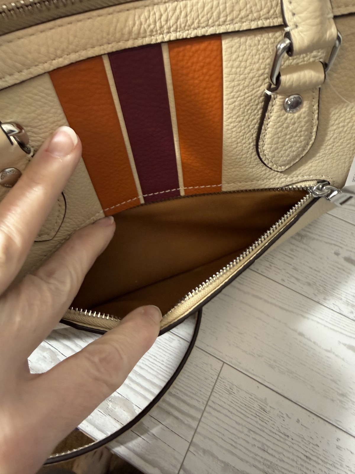 COACH Rowan Satchel Handbag Striped CAO70 Orange Purple Leather Women’s NWT