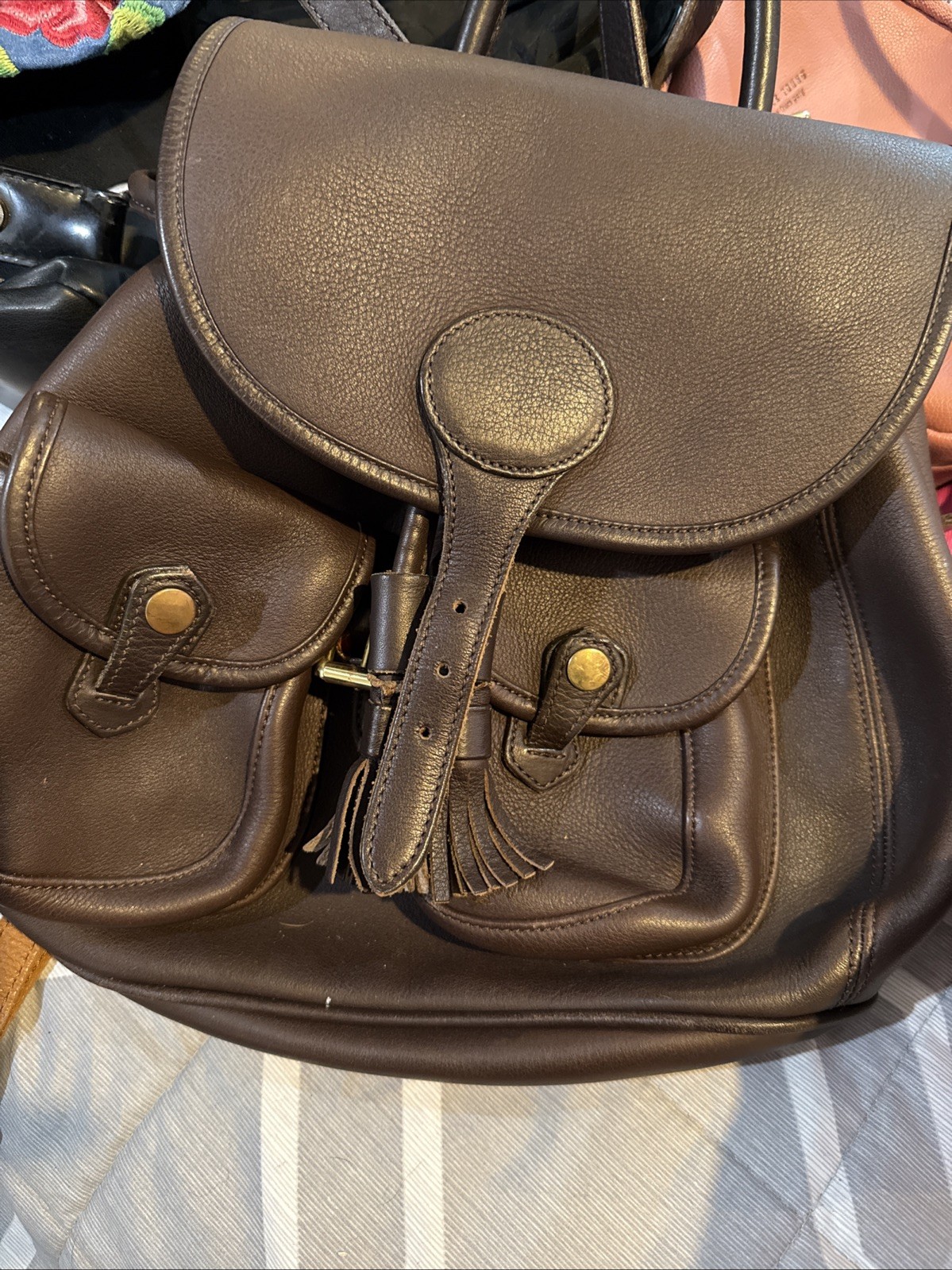 Vtg 90s Dooney Bourke Brown Backpack Purse Leather MADE IN USA