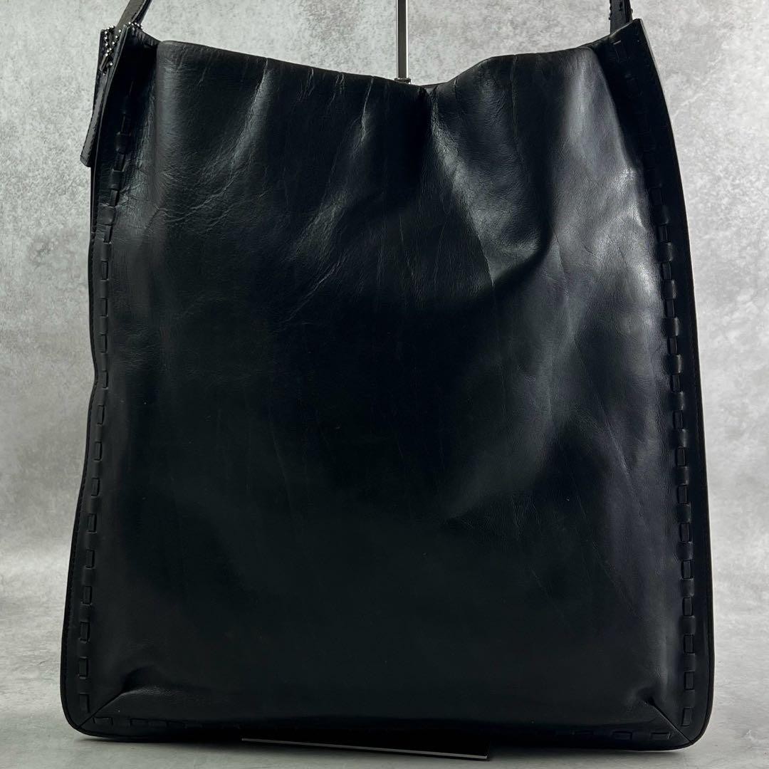 COACH Leather Shoulder Bag Black 14.2 x 12.6 x 2.4 inches Used