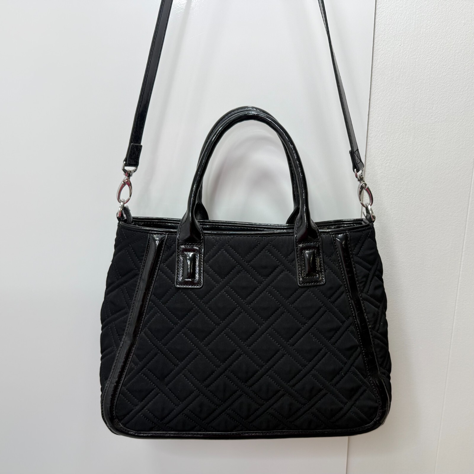 Vera Bradley Purse Handbag Shoulder Bag Trimmed Trapeze Satchel, Classic Black