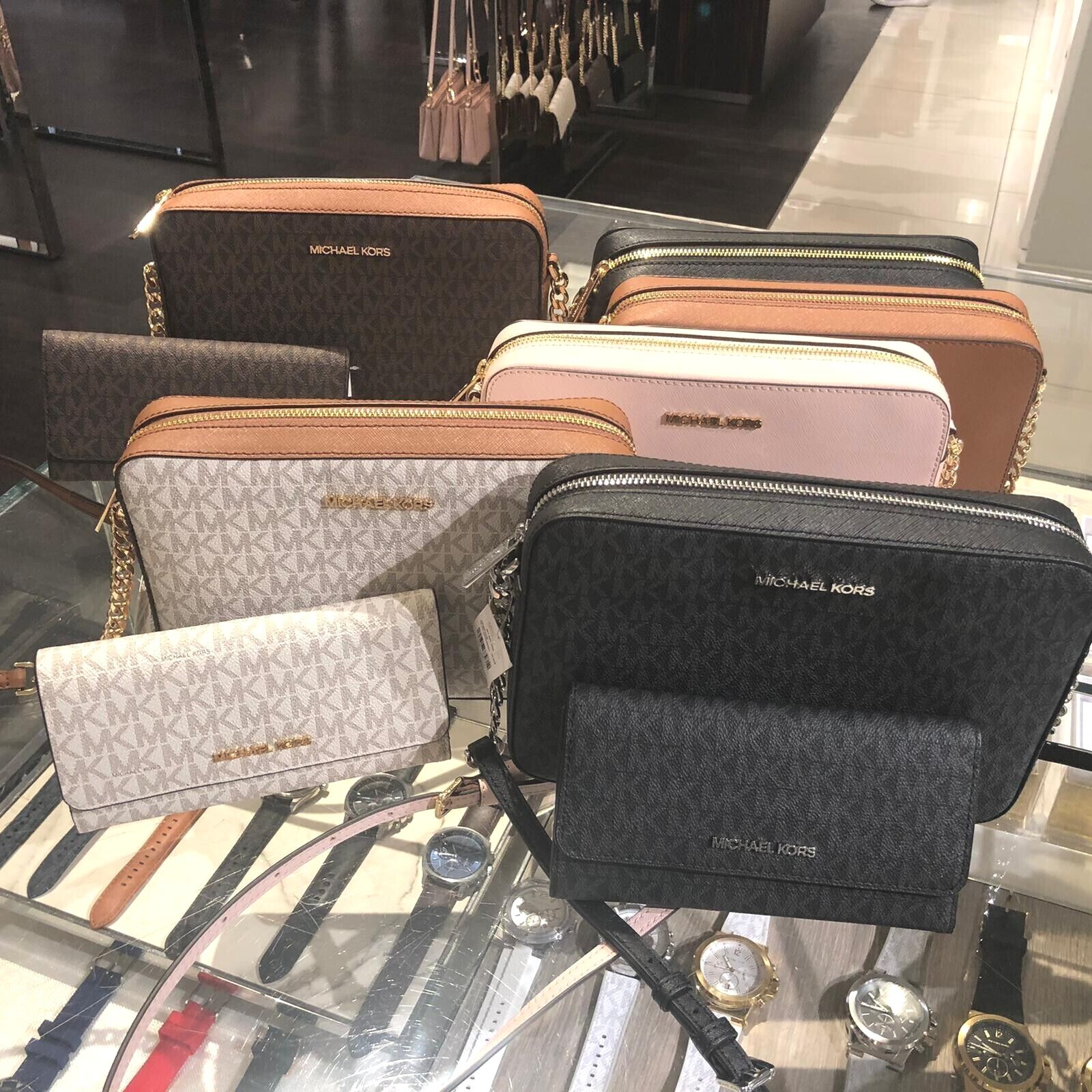 Michael Kors Women Crossbody Messenger Leather or PVC Bag Handbag Purse + Wallet
