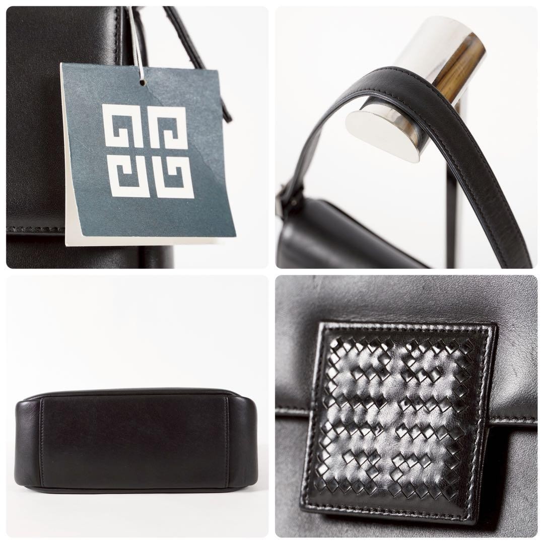 Givenchy Black Leather Flap Handbag Top Handle Self Standing Authentīc