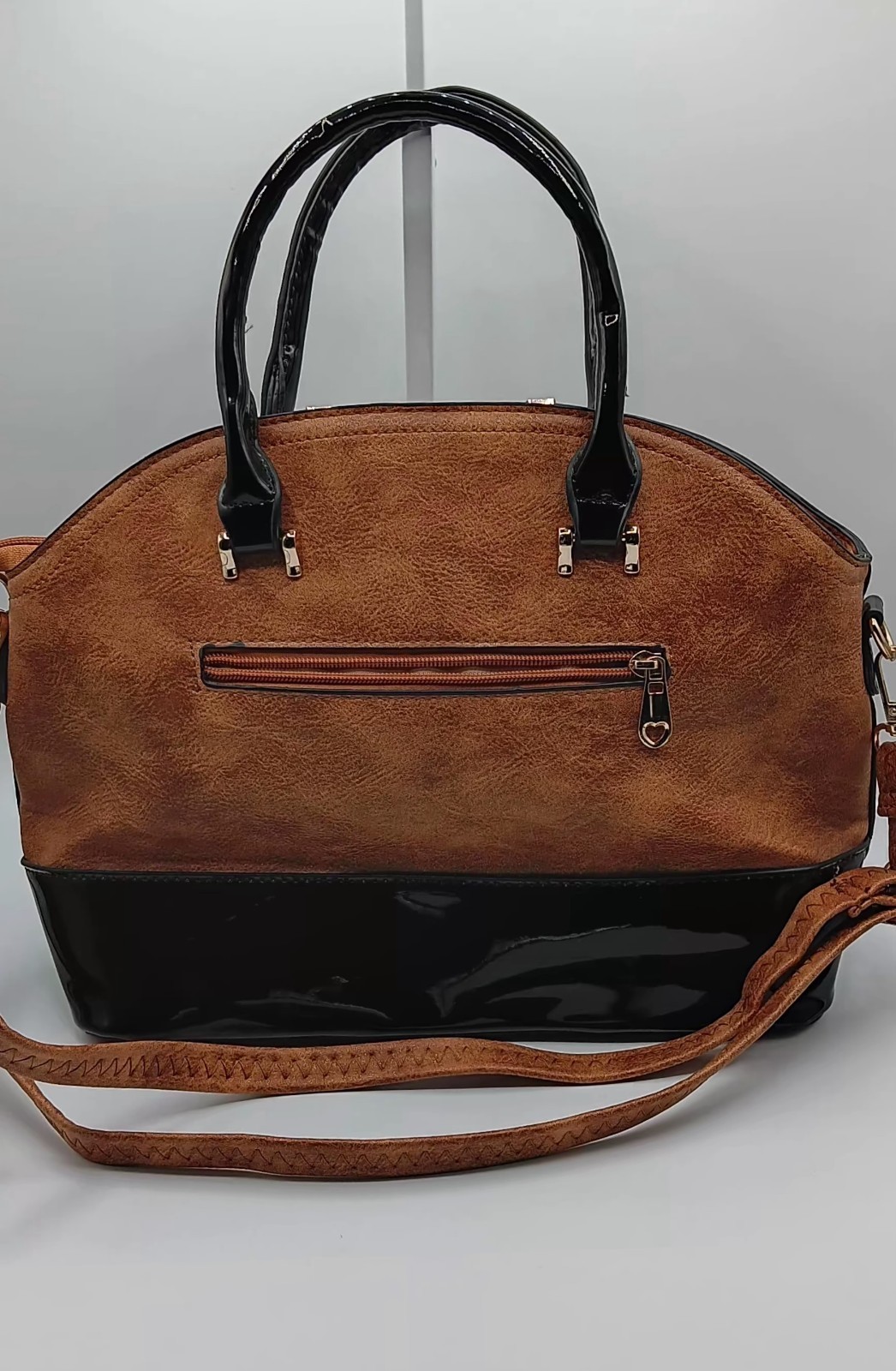 Liu Jo Womens Suede and Patton Leather Shoulder Handbag Brown and Black Large