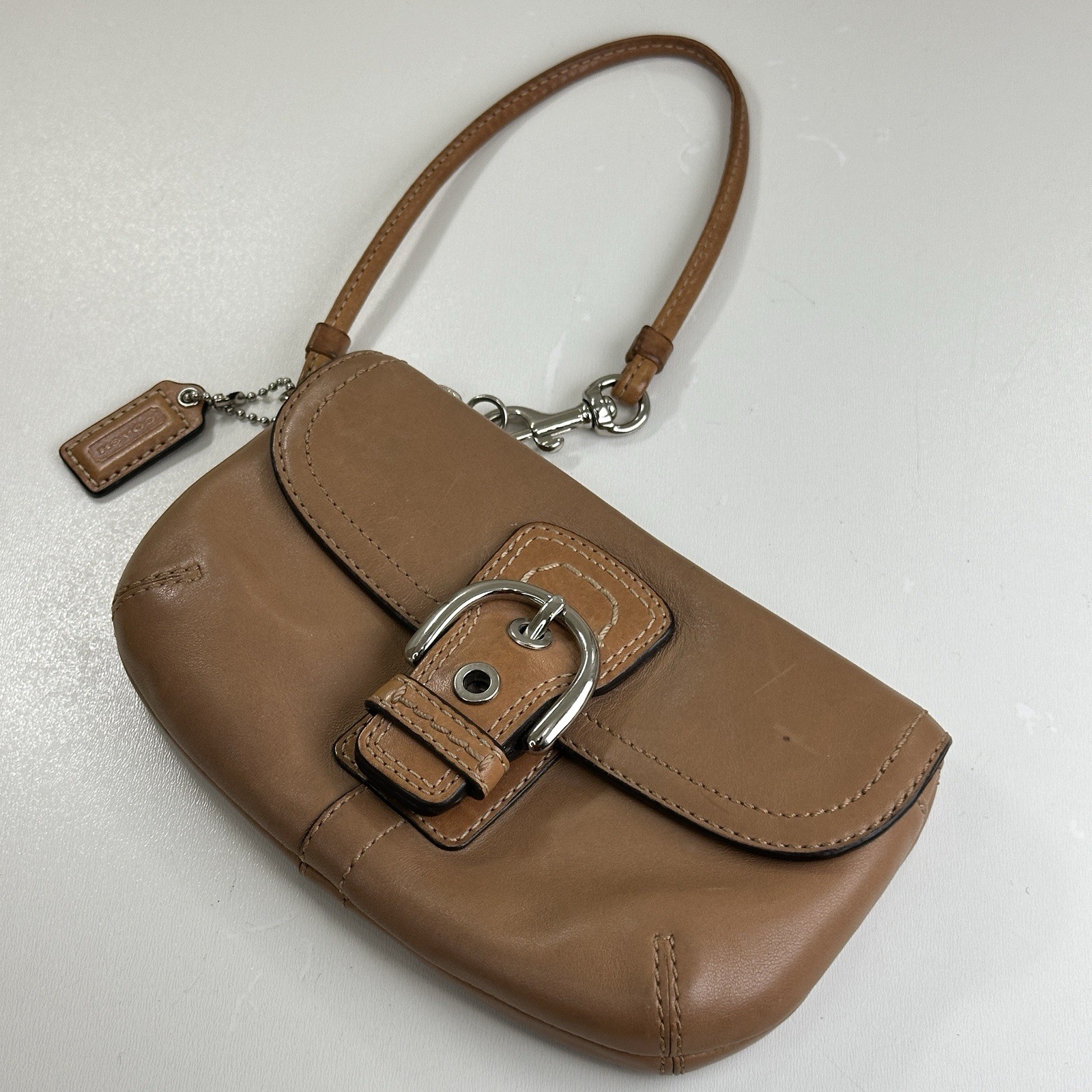 Vintage Y2K Coach Brown/Tan Wristlet Pouch with Buckle Accent