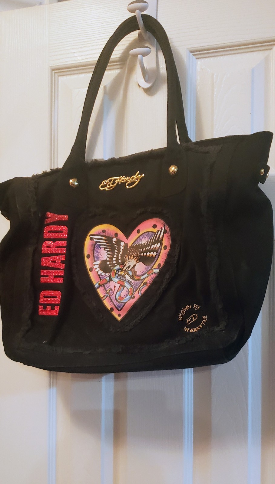 New Without Tags Ed Hardy Black Tote Bag’Y2K Eagle Heart Tattoo Art-Melrose 7829
